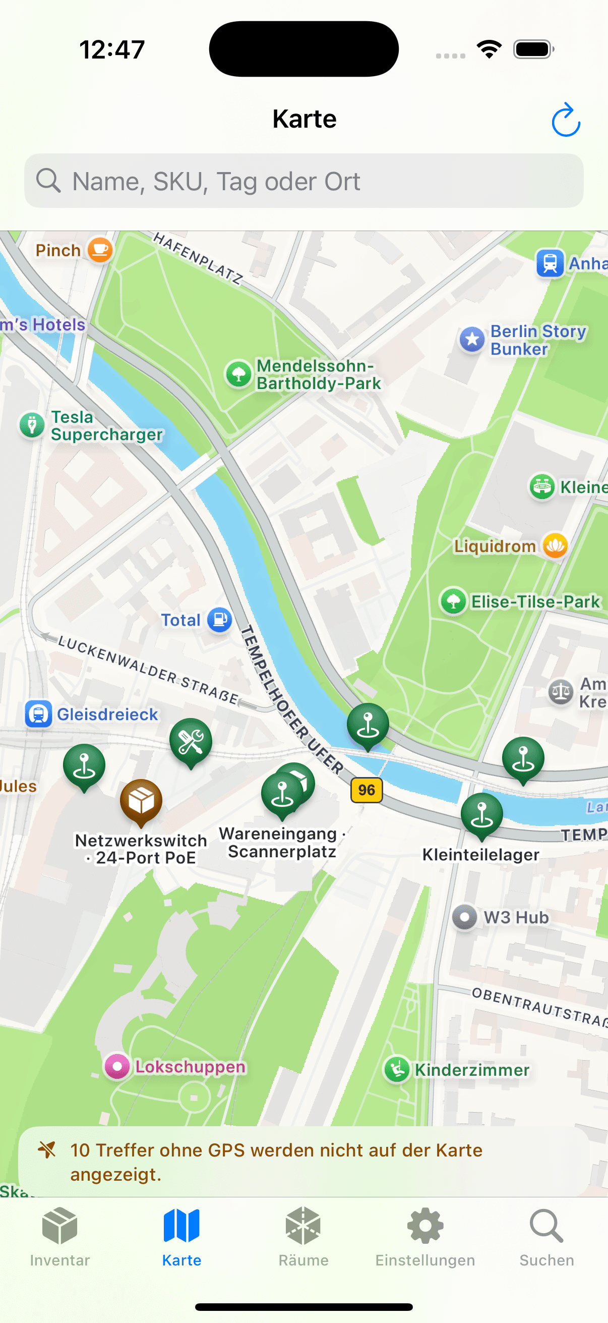Actual native Open Inventory map with purpose-built demo locations