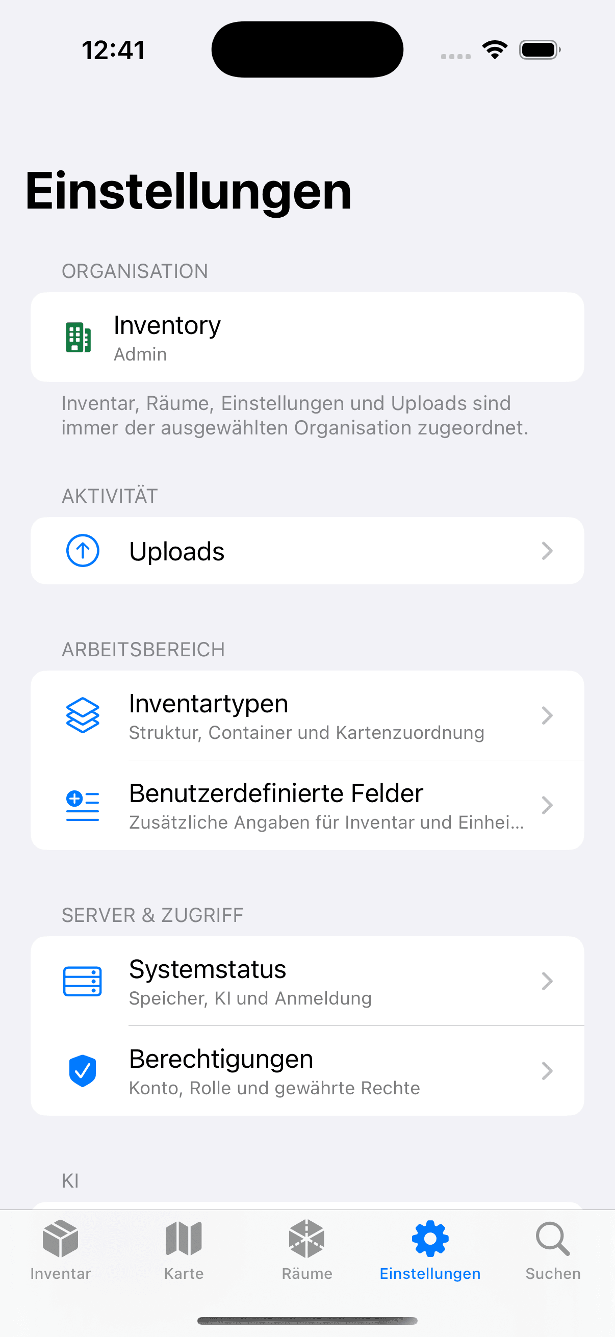 Actual native Open Inventory workspace settings
