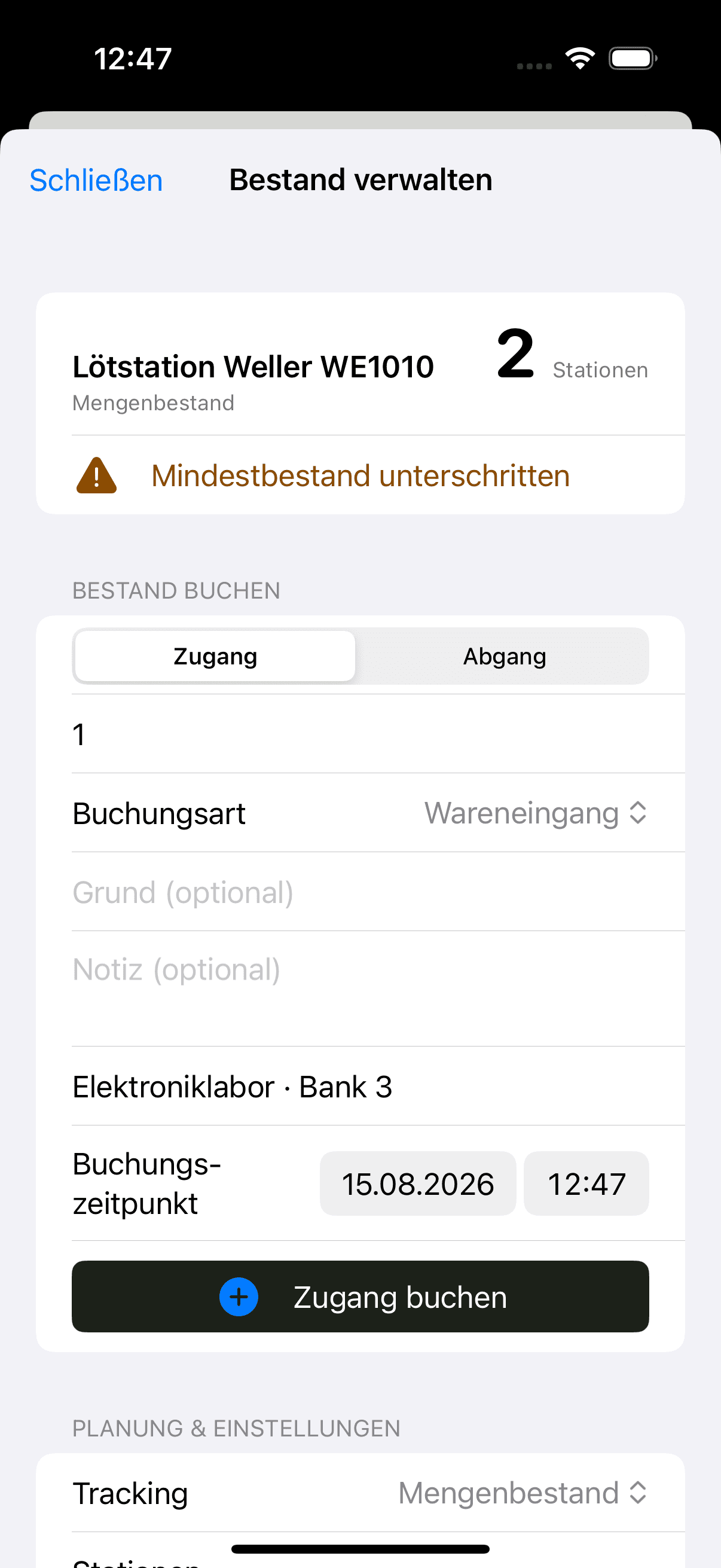 Actual native Open Inventory stock management with demo data