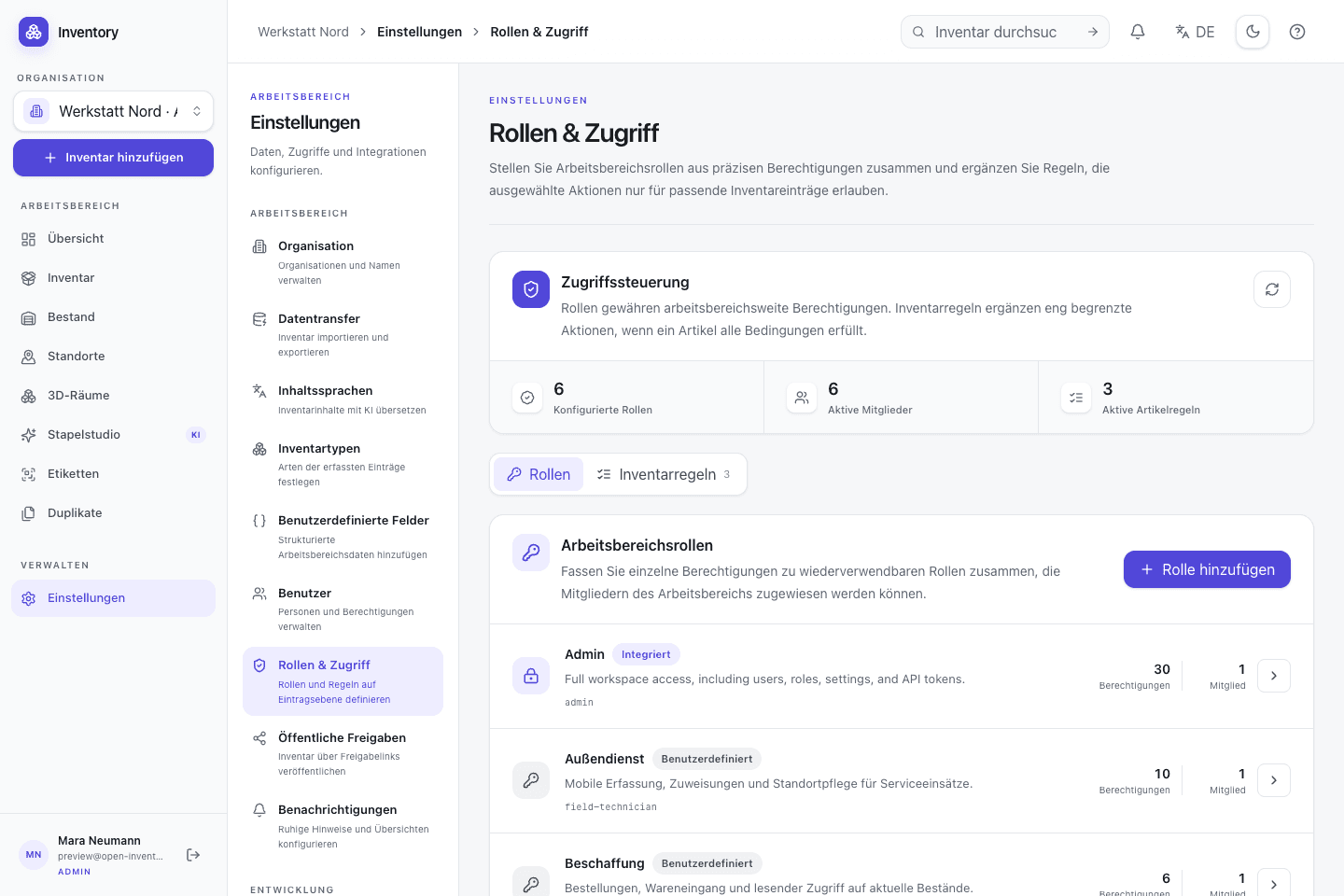 Control shared access in a real Open Inventory capture with demo records